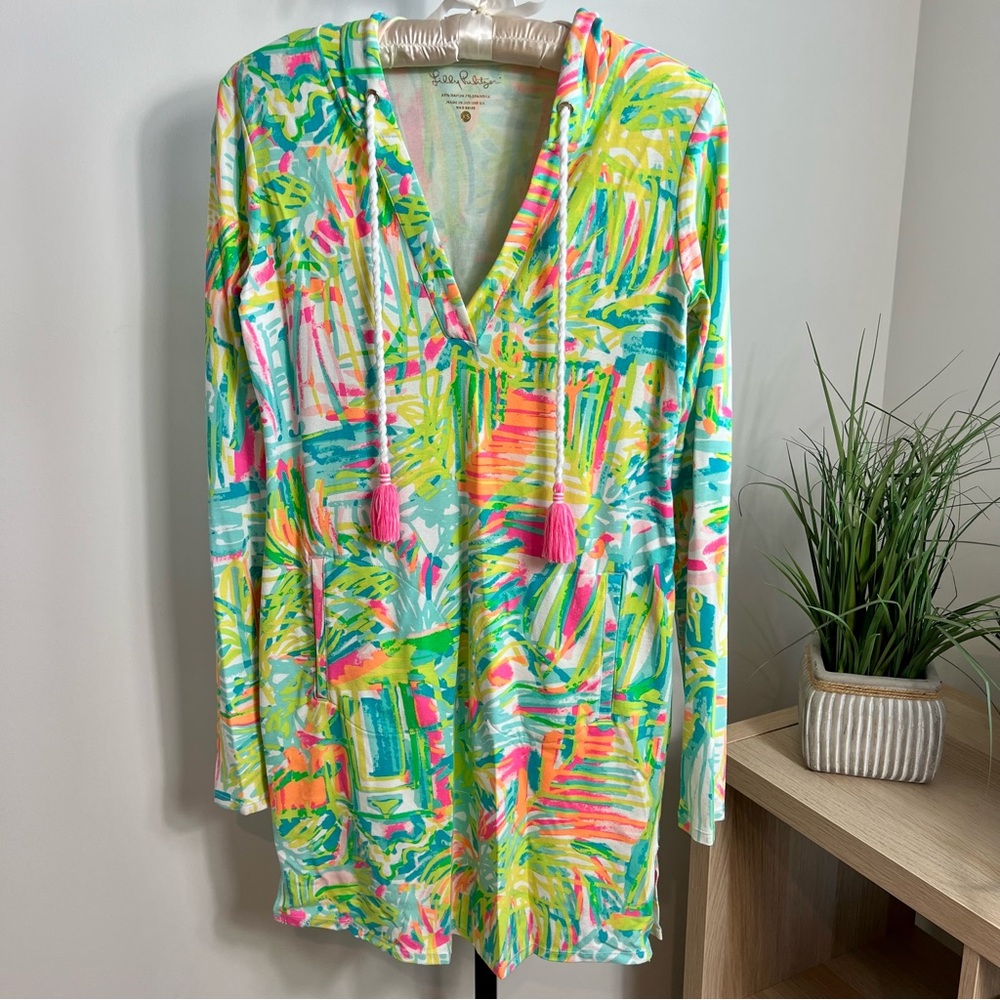 Lilly Pulitzer Rylie Hooded Swim Cover-Up UPF 50+ Long Sleeve Beach Dress XS